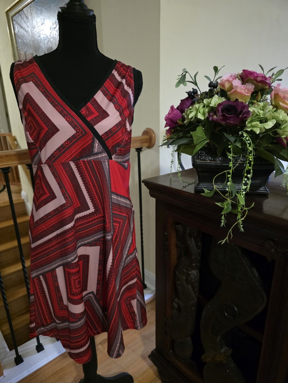 Lole Odette Red and Pink Geometric Dress Size M